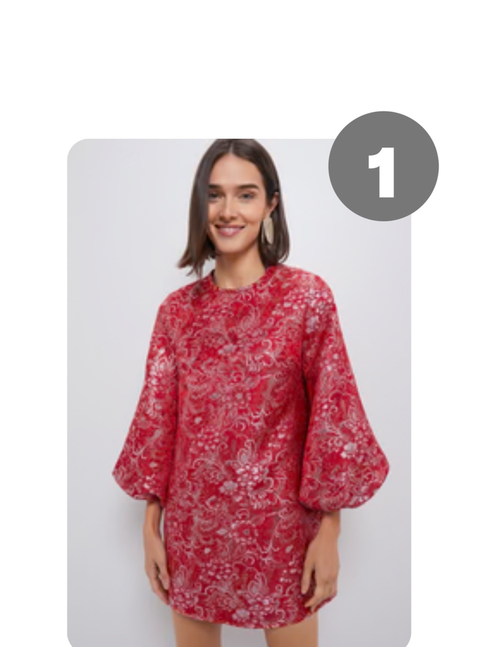 Tuckernuck red and pink Jacquard Janie dress - Puff-Sleeve Mini Dress